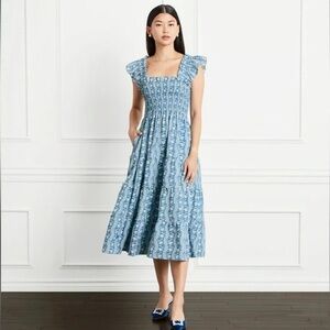 Hill House Home Ellie Nap Dress in Blue Trailing Vine print NWT
